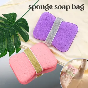 2 Counts Sponge Soap Saver Pouch, Loofah Exfoliating Bag for Bar Soap Storage, Creates Rich Lather for Bath & Body Scrub Shower Essentials Personal