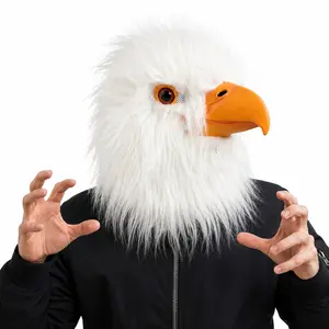 Realistic Eagle Latex Mask with Faux Fur, Adult Animal Head Mask for Halloween Cosplay Party, 1pc Costume Accessory