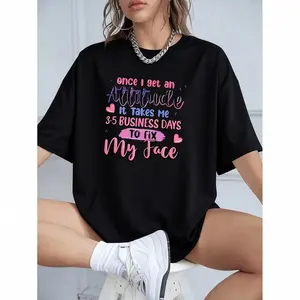 Women's Cotton T-Shirt with Attitude Print Once I Get an Attitude It Takes Me 3-5 Business s to Fix My Face Casual Loose Fit Short Sleeve Graphic Tees for Daily Wear walk by faith tee Unisex of Horror Movie Sweatshirt Sweetheart and Crew Neck T-Shirts