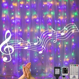 SUNNYGLADE 300-LED Curtain String Lights, 6.6ft x 9.8ft Waterproof Mood Lights, 4 Music Modes, 11 Lighting Modes, Remote Control, Party Decoration Supplies for Wedding, Home Backdrop Decor