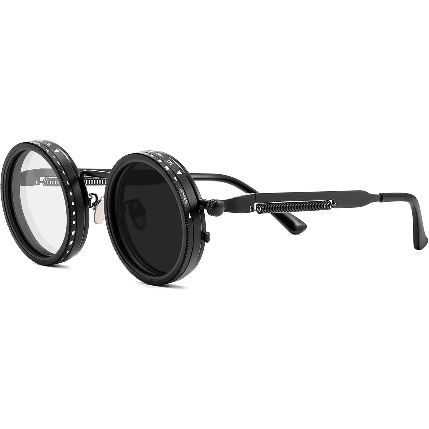 FEISEDY Adjustable Tint Sunglasses Polarized Men, 1-9 Gear Manual Dimming, Steampunk Round Metal Frame UV400 ND Filter B1400