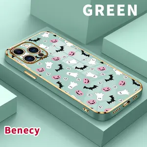 Electroplating Phone Case for iPhone 15 Pro Max 16 14 Plus 13 12 11 X XS Max XR Halloween Whimsy Pattern Patterned Classic Square Design Non Slip TPU Soft Shell