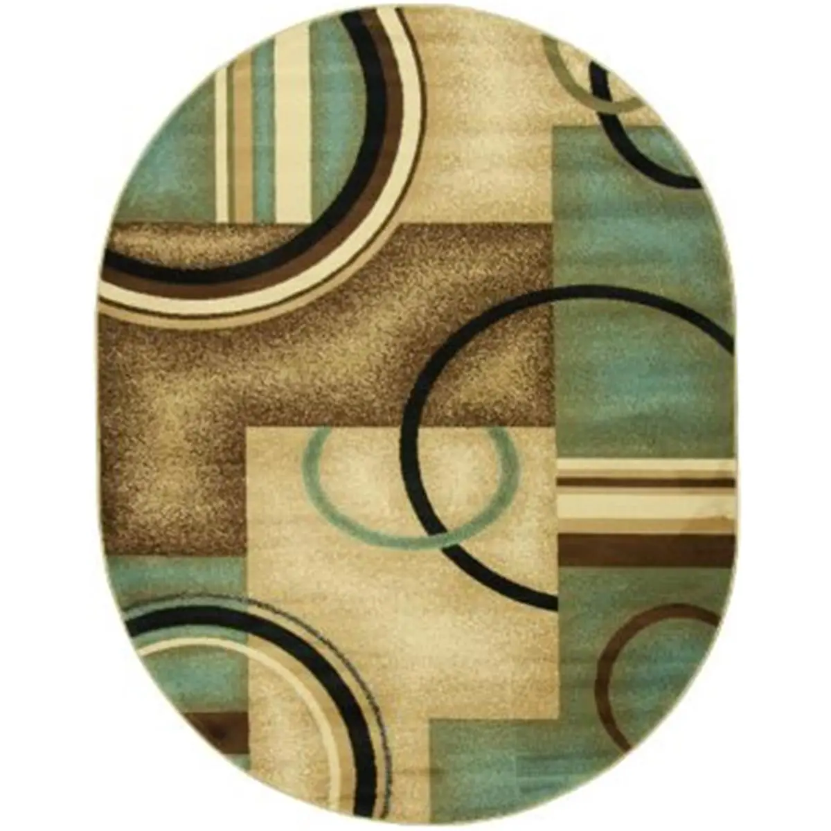 Infinity Home Contemporary Arcs & Shapes Nylon Area Rug, 5 ft. 3 in. Round Non-Skid Low Pile Accent for Room Decor, Light Blue