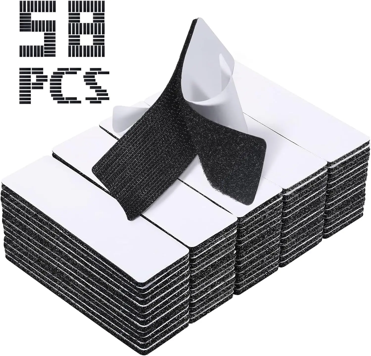 58 Sets - 1x4 inch Square Hook and Loop Tapes, Fabrics Nylon, Black | Hook and Loop Strips with Adhesive, Self Sticky Double Sided Heavy Duty Strips for Home Office School and Crafting