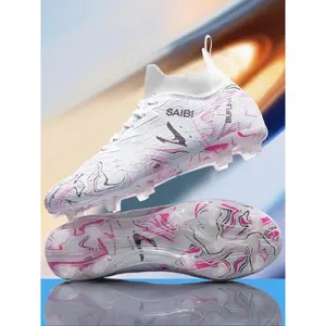 Men's Random Pattern Lace Up Soccer Shoes, Comfortable Breathable Football Shoes, Professional Football Cleats for Outdoor Training & Competition, Turf Shoes