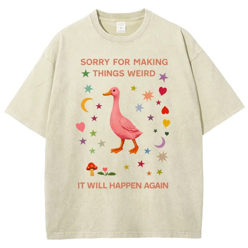 Men's Vintage Graphic T-Shirt - Funny "Sorry For Making Things Weird" Duck Meme, Unisex Heavyweight 100% Cotton Soft Casual Top, Short-Sleeve Round Neck, Oversized Fit, 3XL/4XL, Gifts for Adults
