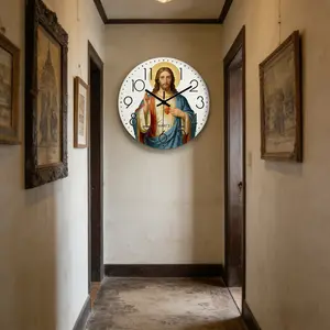 Jesus Heart Silhouette Silent Wall Clock, Religious Gift, Living Room Hallway Decoration Clock, Quiet Hanging Timepiece