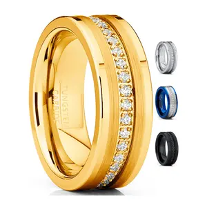 Men's Genuine Tungsten Black Wedding Band Eternity Ring Cubic Zirconia Comfort-Fit