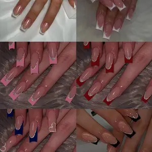 144pcs Long Rectangle French Silver Color Glitter Press-On Nails, Perfect Fit Almond Shape, Party Dance Daily Use, Includes Gel Adhesive & Nail File