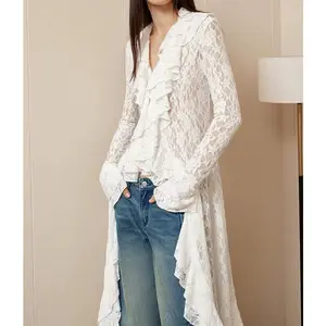 Ladies' Vintage Ruffled Lace Dress With White Long Skirt, Autumn