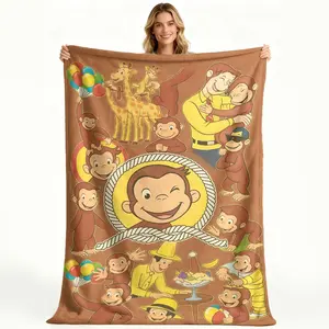 A Cartoon-Themed George The Monkey Peach Skin Blanket, Suitable for All Seasons, Can Be Used for Cheering, Wall Decoration, Modern Design, Serves As a Photo Backdrop Prop, an Ideal Choice  Lightweight, skin-friendly, soft and durable