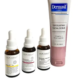 4-pc Skin Botanicals Nutrition Serums Bundle! 1% Vitamin C/Double Strength Retinol Repair Serum/Glycolic Acid Witch Hazel 2-In 1 Solution + Dermasil vitamin C-niacinamide exfoliate facial scrub! Skincare Skin Repair Comfort
