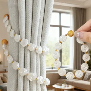 ✨ 2-Pack Rose Gold Magnetic Curtain Tiebacks - Elegant Sheer Drape Holdbacks for Windows| No-Drill Boho Chic Clips (15.7")| Damage-Free Living Room/Bedroom Decor