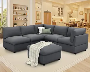 【Ships in 3 Boxes】AMERLIFE 130 Inch Sectional Sofa, 6 Seater Modular Sectional Couch with Deep Seat, Oversized Modular Sofa Couch for Living Room