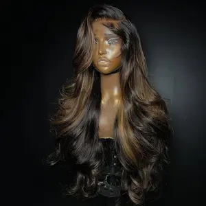 180 Density Transparent Lace Frontal Body Wave 13x4 Lace Frontal Wig Pre Plucked 1B 30 More Highlights Lace Front Wig for Women 20-32INCH wig