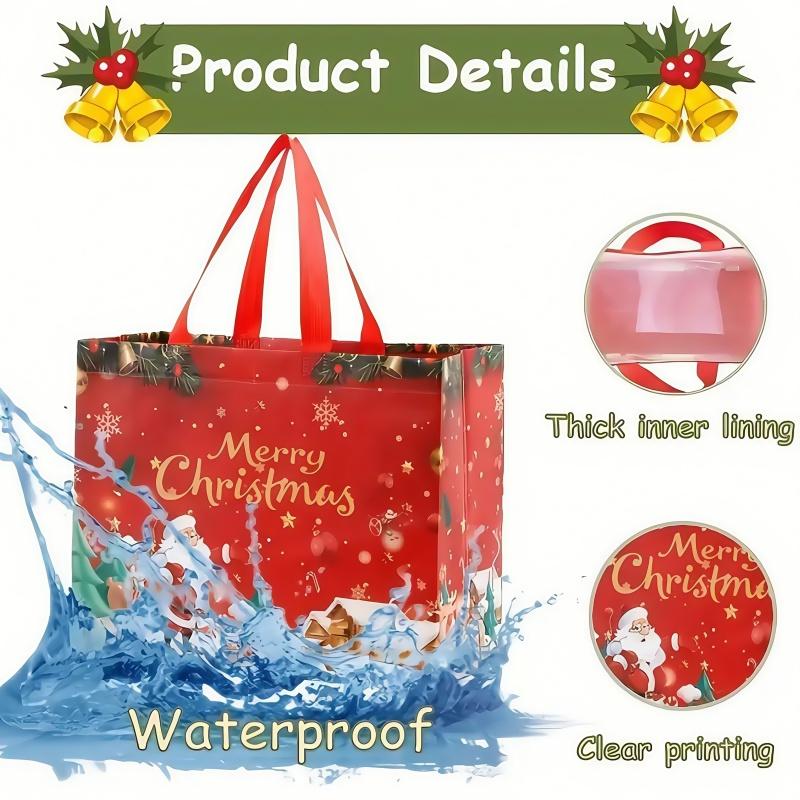 16PCS Christmas Gift Bags With Assorted Patterns. Reusable Non - Woven, Handle - Equipped. Ideal For New Year & Christmas Decor, Perfect For Holiday Gifting.Box Packs heavy-duty storage tote foldable shopping tote Water-Resistant market trip