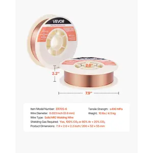 VEVOR Solid MIG Welding Wire, ER70S-6 0.023-inch 10 LBS, Low Spatter Mild Steel Welding Wire with High Deoxidizers for All-Position Gas Shielded Welding