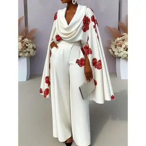 Women’s new-style printed velvet collared long-sleeve two-piece set with matching trousers; women’s two-piece suit; women’s pants; women’s matching suit; women’s two-piece suit; women’s comfortable sweatshirt set; Rose/White clothing