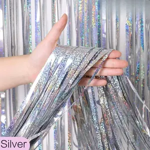 Shiny Curtain Decorations, 100x200cm Party Background, Shimmer Wall Backdrop, Birthday Wedding Photography Backdrop Foil Tassel Hanging Decoration