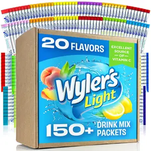 Wyler’s Light Sugar Free Drink Mix Variety Pack 176ct, 20 Flavors Fruit Punch, Iced Tea, Lemonade, Singles To Go Water Flavor Packets for On-the-Go Hydration