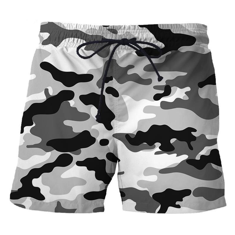 Men’s Gray Camo Swim Shorts – Beach Party Quick-Dry Trunks | Summer Coastal Streetwear with Drawstring Fit