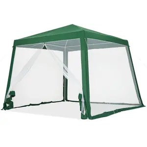 10x10ft Pop-Up Canopy Tent, Outdoor Waterproof Screen Room with Mesh Netting, Portable Gazebo Shelter for Camping, Patio, Picnic, Party, Deck, Backyard Events, Green