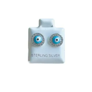 Aretes Design Ojo Turco Plata Italiana 925 Earrings with Turquoise Eyes and Rhinestone Accents