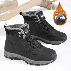 Men's Winter Thermal Snow Boots Non-slip Wear-resistant Durable Rubber Sole Fully Waterproof Windproof Plush Faux Fur for Ultimate Warmth Outdoor Tactical Hiking Boots Boy Footwear Walking Shoes