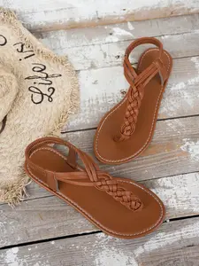 Comfortable woven sandals for summer,women's flat T-strap stretch beach shoes,available in black, brown, and burgundy,non-slip Roman sandals, suitable forwalking and vacations, Anti Slip Sandals.