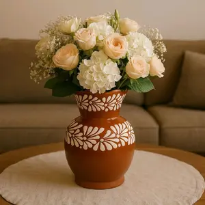 Handmade Talavera Flower Vase | Brown & White Handmade Talavera Flower Vase | Brown & White