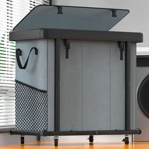 230L (60 Gal) Large Fashion Laundry Basket with Wheels, Patchwork Laundry Sorter 3 Section, Sturdy Frame, Removable Washable Bag, Tall Clothes Sorter for Bedroom - Gray