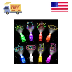 32 Pcs Video Game Party Favors Finger Lights, Gamer Neon Glow in the Dark Light Up Party