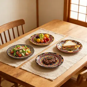 8.07-Inch Ceramic Dinner Plate Set, 4-Piece Multi-Functional Salad Plates, Oven & Microwave Safe, Ideal for Daily Use, Parties, Weddings