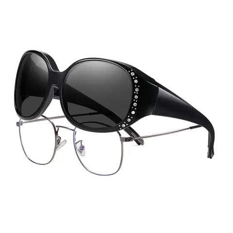 HAOLOTA Women's Polarized Fit Over High Quality Sunglasses - TR90 Flex Frame, Rhinestone Decorated, UV400 Blocking, Anti-Glare Lenses, Prescription Glasses Compatible, Stylish UV Blocking Accessories for Women