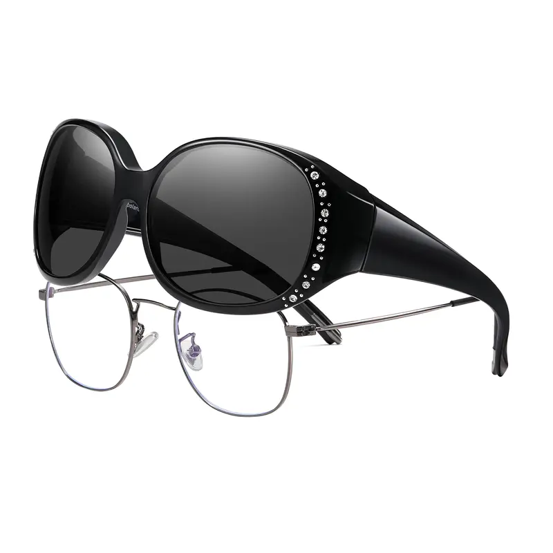 HAOLOTA Women's Polarized Fit-Over Sunglasses - TR90 Flex Frame, Rhinestone Decorated, UV400 Blocking, Anti-Glare Lenses, Prescription Glasses Compatible, Stylish UV Blocking Accessories for Driving, Uv Blocking Sunglasses