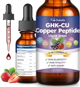 GHK-CU Peptide Supplement Liquid Drops, Premium 6-in-1 GHK CU Copper Peptides w. Marine Collagen Hyaluronic Acid Biotin for Anti-Aging, Skin Hair Growth Support, Oral DropsWomen Men