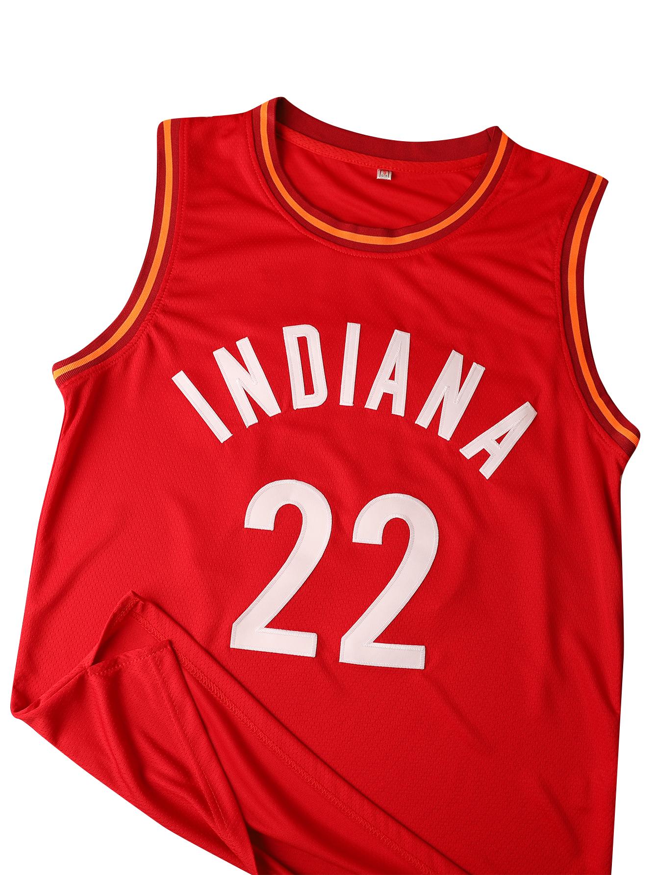 Men/Women's #22 Clark Breathable Mesh Basketball Jersey Crew Neck Red&Yellow Striped Lightweight Sleeveless Top with Embroidered Lettering Indiana Vibes Set