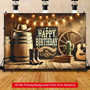 2D Flat Printing Backdrop Banner 1pc, Western Birthday Decoration Theme Background Cloth, Party Decoration, Multi-Size Polyester Wall Decor Suitable for LivingRoom, Bedroom, Office, Outdoor Parties and Holiday Gifts, No Electricity Required