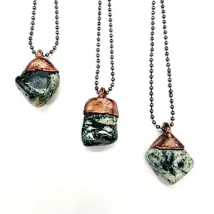 MergingMetals // Polished Moss Agate Necklace // Electroformed Jewelry // Copper Ball Chain