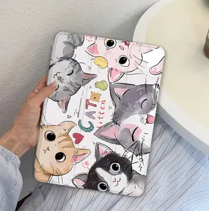 Adorable Multi-Kitten PU Leather Case: Tri-Folding with Pen Slot for iPad Air 7/Pro 11" 2025/Air 4-1/Gen 9-7/Air 11 2024 (M2/M4) / Auto Wake/Sleep, Lightweight, Eco-Friendly & Reinforced Corners Protection