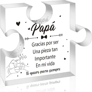 Dad Birthday Gifts - Regalos para Papá Puzzle Acrylic Plaque Sign for Office Desk Decor Keepsake Paperweights Gifts for Dad in Spanish Christmas Father's Day Gifts for Dad from Daughter Son