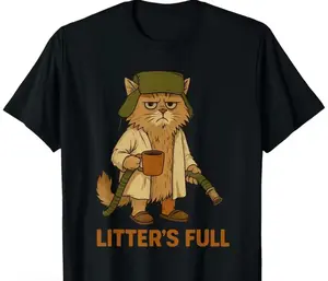 Litter's Full Shirt, Funny Cat Meme T-Shirt, Soviet Cat With Hose Tee, 100% Cotton Casual Top, Multiple Colors Available, Grumpy Cat Litter's Full Graphic Tee, Funny Cat Litter Humor T-Shirt, Soviet Cat Lover Shirt, Grumpy Cat Meme Casual Top