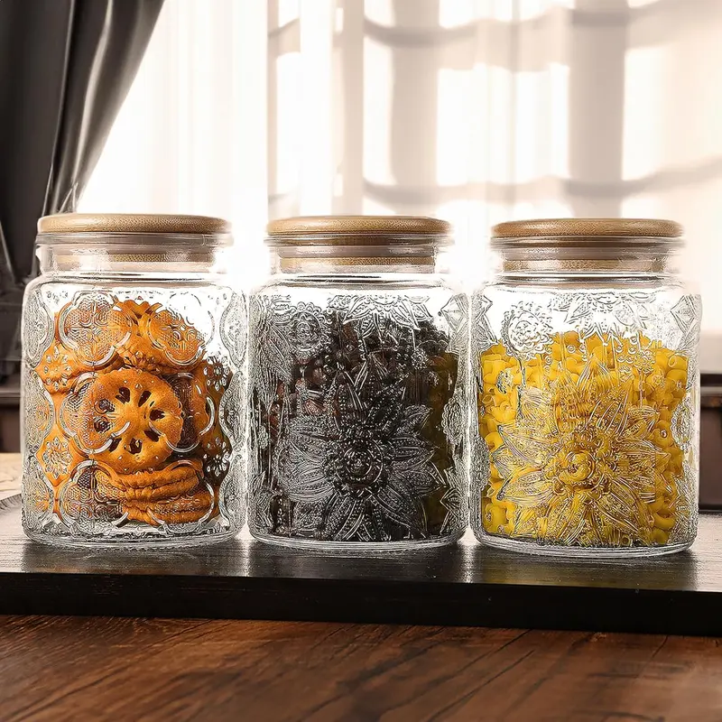 MIUVA Airtight Decorative Utility Glass Preserving Jar - 23.7oz Round Vintage Single Container with Bamboo Lid, Glass Body, Seal, Kitchen Storage for Tea, Coffee, Mother’s Gift for Anniversaries