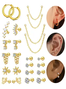 Elegant Artificial Zircon Decor Cartilage Pretty Studs Earrings Set, Earring Stacking Set, Fashion Jewelry for Party, Daily Clothing Decor, Trendy All-match & Exquisite Jewelry for Birthday Gift