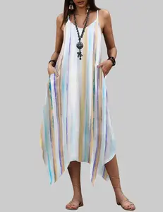 ZEAGOO Women's 2026 Summer Sleeveless Floral Spaghetti Strap Midi Dress Feminine Loose Hawaiian Bohemian Beach Cover-Up Solid Casual Party Dress with Pockets