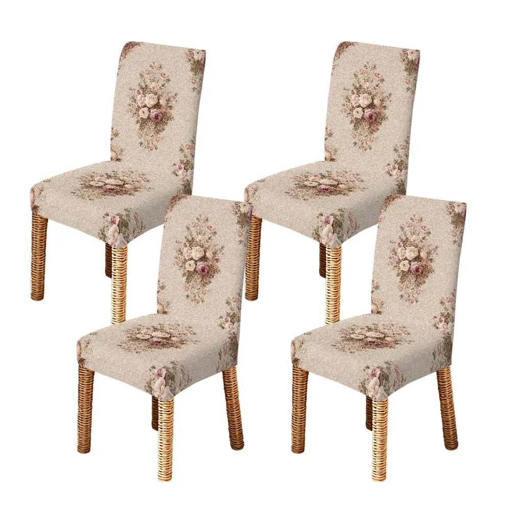 4/5/6/7pcs Vintage Bloom Bouquet Dining Chair Slipcover And Tablecloth Set, Washable Chair Slipcovers, Chair Covers For Living Room, Easy to Wash & Setup, Fits Home Decor, Living Room, Restaurant, Indoor Use, Chair Covers Set