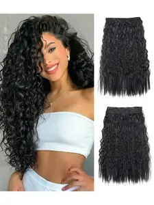 Corn Perm Hair Extensions Clips, One-Step Curling Pieces, Five Clamps Design, Easy-To-Use Fake Hair Sheets, Synthetic Curly Hair, Enhance Your Look Instantly