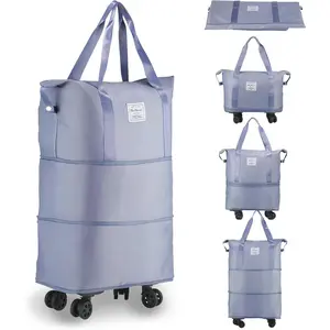 Rolling Duffle Bag with Wheels, Expandable Foldable Duffle Bag for Travel, Rolling Under Seat Luggage Carry  Duffel Bags, Wheeled Travel Duffel  Bags, Capacity 18L to 44L (Blue)
