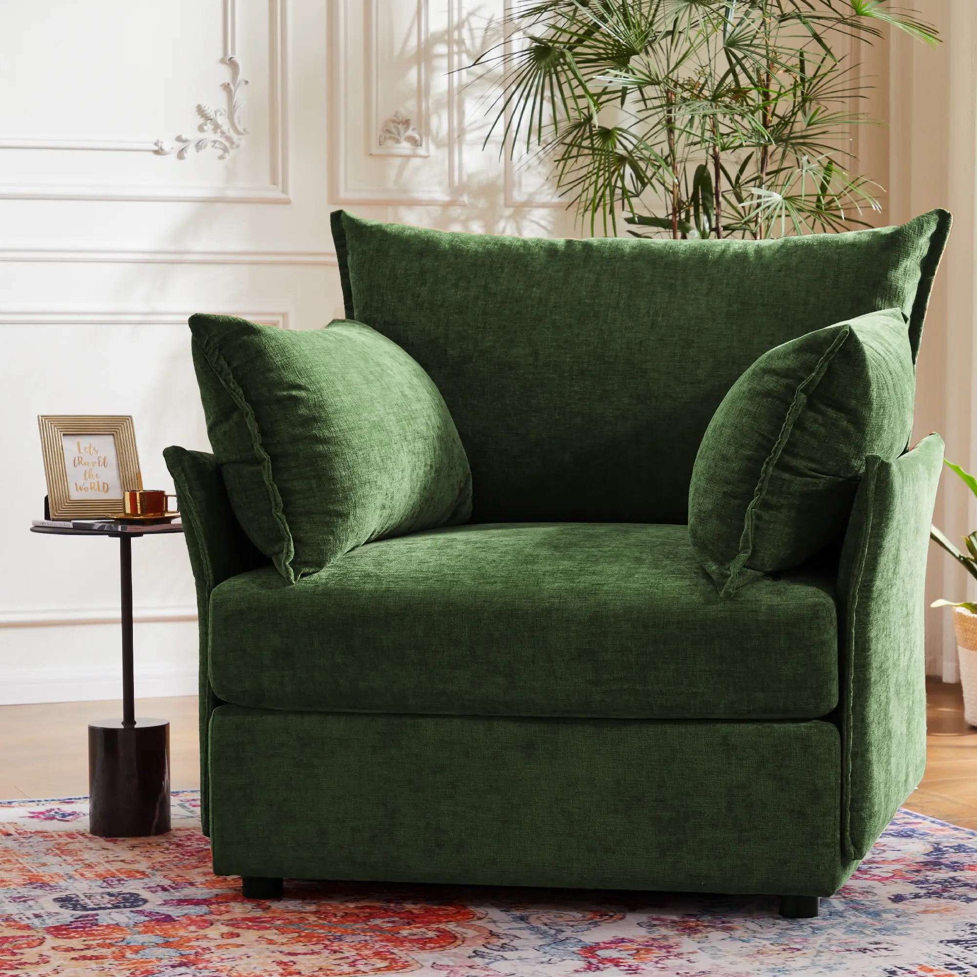 ABCASA Chenille Oversized Accent Chair, Upholstered Single Sofa Chair with Removable Backrest & Detachable Cover, Deep Seat Large Reading Armchair for Living Room, Bedroom, Office