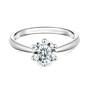 2ct Round VVS Synthetic Moissanite Solitaire Six-Prong Ring Band Engagement Wedding Mother's Day Gifts For Her